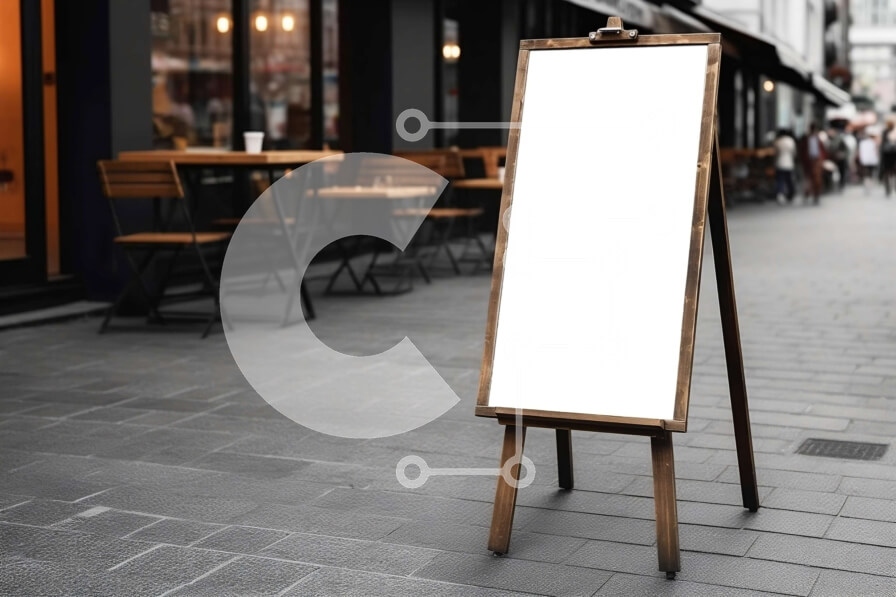 Intra Συλλεκτικό Ξύλινο Παζλ Plywood  4mm - Άδειος πίνακας στο πεζοδρόμιο μπροστά από το καφέ με υπαίθρια καθίσματα Σε Ξύλινο Κουτί - Διαστάσεις Puzzle: 10x10 cm – 25 κομμάτια