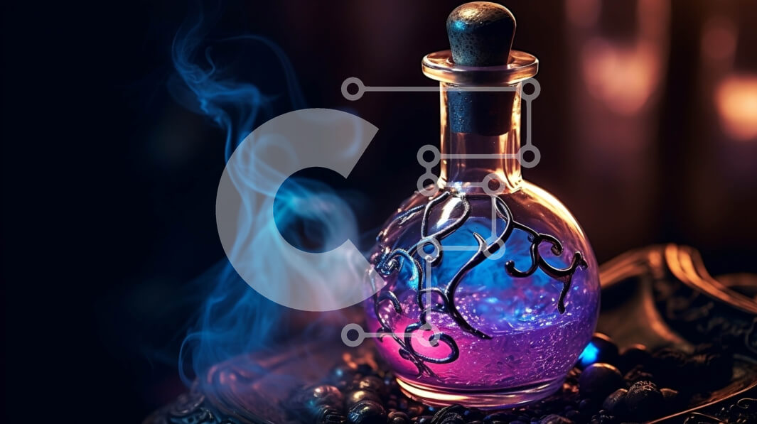 Intra Συλλεκτικό Ξύλινο Παζλ Plywood  4mm - Μυστηριώδες μωβ υγρό σε μπουκάλι με καπνό Σε Ξύλινο Κουτί - Διαστάσεις Puzzle: 10x10 cm – 25 κομμάτια