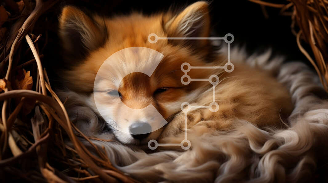 Σετ των 2 Intra Συλλεκτικό Ξύλινο Παζλ Plywood  4mm - Κοιμωμένη κόκκινη αλεπού σε μια φωλιά από άχυρο και κλαδάκια Σε Ξύλινο Κουτί - Διαστάσεις: 10x10 cm – 25 κομμάτια