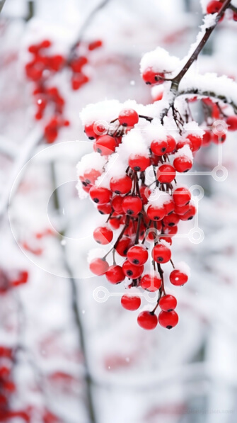 Σετ των 2 Intra Συλλεκτικό Ξύλινο Παζλ Plywood  4mm - Χιονισμένος κλάδος με κόκκινα μούρα σε ένα χειμερινό τοπίο Σε Ξύλινο Κουτί - Διαστάσεις: 10x10 cm – 25 κομμάτια