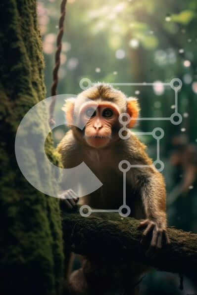 Σετ των 2 Intra Συλλεκτικό Ξύλινο Παζλ Plywood  4mm - Αξιολάτρευτη εικόνα του πιθήκου στο φυσικό του περιβάλλον Σε Ξύλινο Κουτί - Διαστάσεις: 10x10 cm – 25 κομμάτια