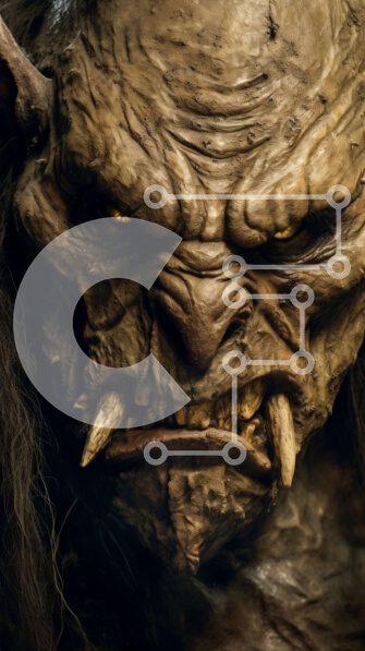 Intra Συλλεκτικό Ξύλινο Παζλ Plywood  4mm - Κοντινό πλάνο του προσώπου ενός τρολ με μακριά μαλλιά και γένια Σε Ξύλινο Κουτί - Διαστάσεις Puzzle: 10x10 cm – 25 κομμάτια