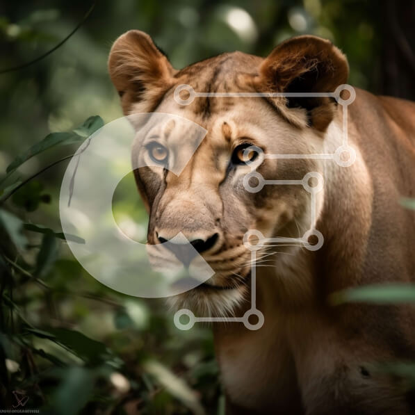 Intra Συλλεκτικό Ξύλινο Παζλ Plywood  4mm - Όμορφη εικόνα μιας λέαινας στη ζούγκλα Σε Ξύλινο Κουτί - Διαστάσεις: 10x10 cm – 25 κομμάτια