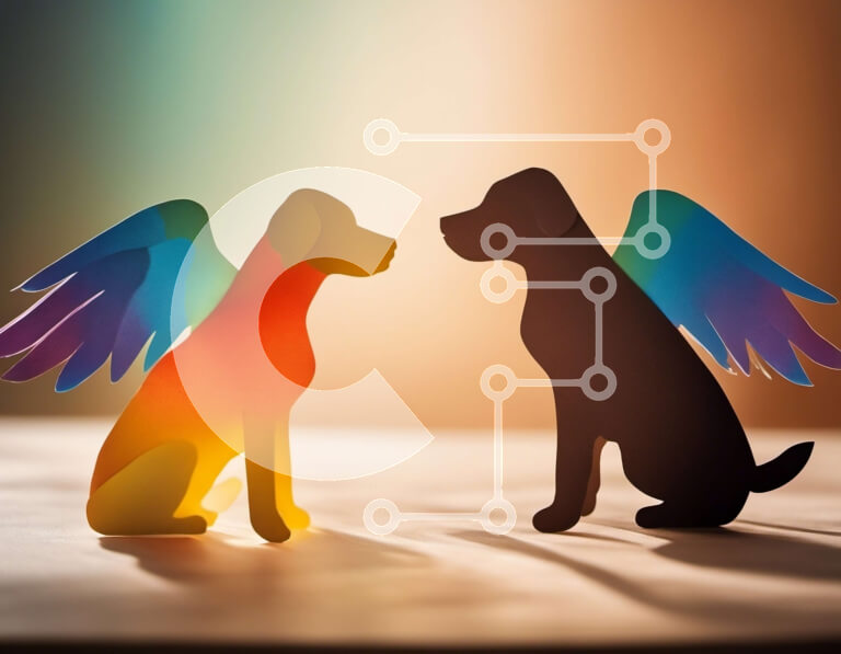 Σετ των 2 Intra Συλλεκτικό Ξύλινο Παζλ Plywood  4mm - Πολύχρωμη εικόνα μαύρων και καφέ σκύλων με φτερά Σε Ξύλινο Κουτί - Διαστάσεις: 10x10 cm – 25 κομμάτια