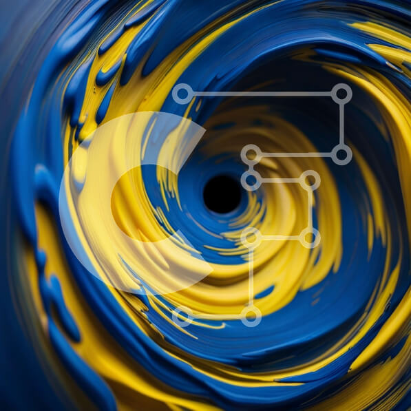 Intra Συλλεκτικό Ξύλινο Παζλ Plywood  4mm - Ζωντανό αφηρημένο έργο τέχνης: Περιστρεφόμενη δίνη μπλε και κίτρινου χρώματος Σε Ξύλινο Κουτί - Διαστάσεις Puzzle: 10x10 cm – 25 κομμάτια