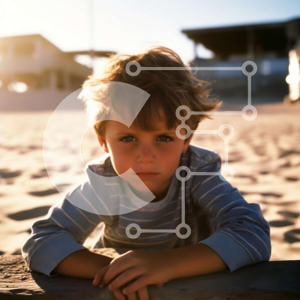 Intra Συλλεκτικό Ξύλινο Παζλ Plywood  4mm - Αγόρι που κάθεται στο φράχτη στην παραλία βλέποντας το ηλιοβασίλεμα Σε Ξύλινο Κουτί - Διαστάσεις Puzzle: 10x10 cm – 25 κομμάτια