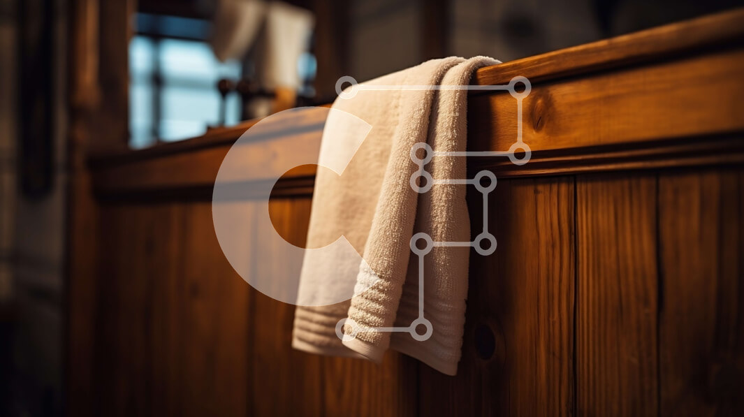 Intra Συλλεκτικό Ξύλινο Παζλ Plywood  4mm - Καθαρή και φρέσκια λευκή πετσέτα κρεμασμένη σε ξύλινο κιγκλίδωμα Σε Ξύλινο Κουτί - Διαστάσεις Puzzle: 10x10 cm – 25 κομμάτια