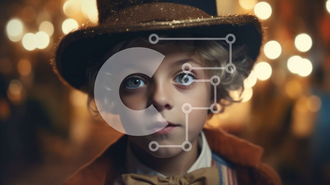 Intra Συλλεκτικό Ξύλινο Παζλ Plywood  4mm - Αξιολάτρευτο πορτρέτο ενός νεαρού αγοριού με καπέλο και παπιγιόν Σε Ξύλινο Κουτί - Διαστάσεις Puzzle: 10x10 cm – 25 κομμάτια