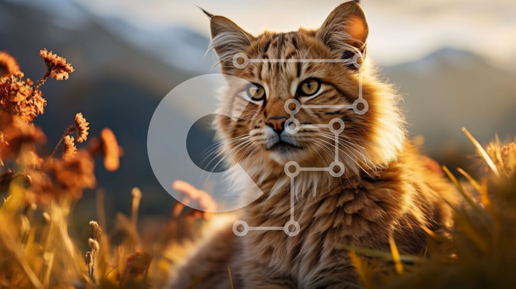 Σετ των 2 Intra Συλλεκτικό Ξύλινο Παζλ Plywood  4mm - Λυγξ σε ένα χωράφι με ψηλό γρασίδι και αγριολούλουδα Σε Ξύλινο Κουτί - Διαστάσεις: 10x10 cm – 25 κομμάτια