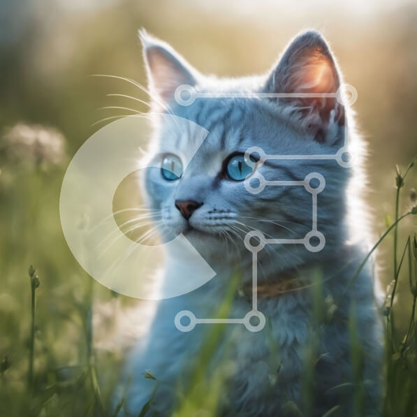 Intra Συλλεκτικό Ξύλινο Παζλ Plywood  4mm - Αφράτη γκρίζα γάτα σε ένα χωράφι με ψηλό πράσινο γρασίδι Σε Ξύλινο Κουτί - Διαστάσεις: 10x10 cm – 25 κομμάτια