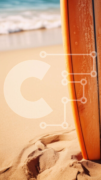 Σετ των 2 Intra Συλλεκτικό Ξύλινο Παζλ Plywood  4mm - Πορτοκαλί σανίδα του σερφ που ακουμπάει στην άμμο σε μια παραλία Σε Ξύλινο Κουτί - Διαστάσεις: 10x10 cm – 25 κομμάτια