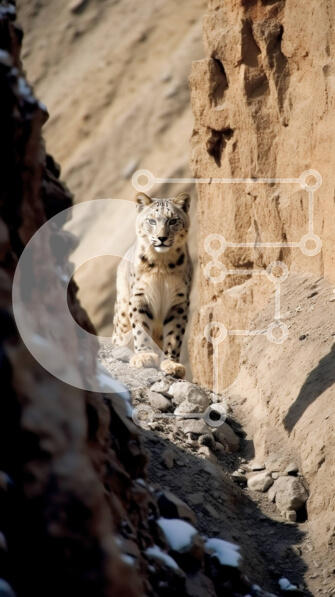 Σετ των 2 Intra Συλλεκτικό Ξύλινο Παζλ Plywood  4mm - Εκπληκτική φωτογραφία μιας λεοπάρδαλης του χιονιού σε έναν βραχώδη βράχο Σε Ξύλινο Κουτί - Διαστάσεις: 10x10 cm – 25 κομμάτια