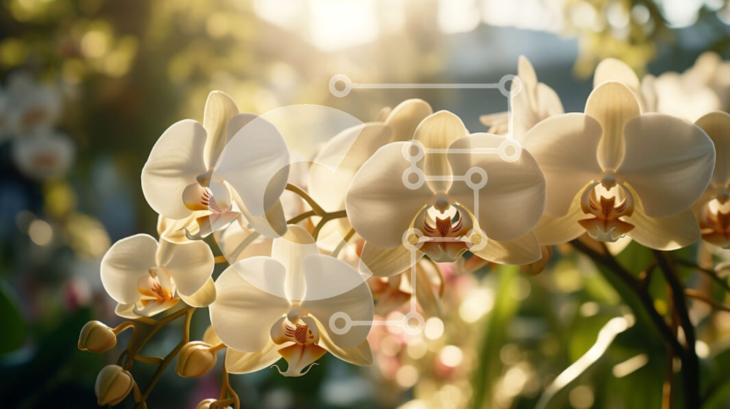 Intra Συλλεκτικό Ξύλινο Παζλ Plywood  4mm - Εκπληκτική εικόνα από λευκές ορχιδέες σε πλήρη άνθιση με το φως του ήλιου Σε Ξύλινο Κουτί - Διαστάσεις: 10x10 cm – 25 κομμάτια