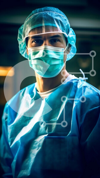 Intra Συλλεκτικό Ξύλινο Παζλ Plywood  4mm - Σοβαρός χειρουργός με μπλε τρίβει και μάσκα προσώπου στο χειρουργείο Σε Ξύλινο Κουτί - Διαστάσεις Puzzle: 10x10 cm – 25 κομμάτια