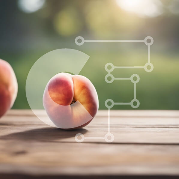 Σετ των 2 Intra Συλλεκτικό Ξύλινο Παζλ Plywood  4mm - Δύο ώριμα ροδάκινα σε ξύλινο τραπέζι με πράσινο φόντο Σε Ξύλινο Κουτί - Διαστάσεις: 10x10 cm – 25 κομμάτια