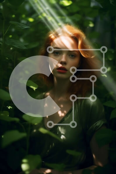 Σετ των 2 Intra Συλλεκτικό Ξύλινο Παζλ Plywood  4mm - Εκπληκτικό πορτρέτο γυναίκας με πράσινο πουκάμισο που περιβάλλεται από δέντρα Σε Ξύλινο Κουτί - Διαστάσεις: 10x10 cm – 25 κομμάτια