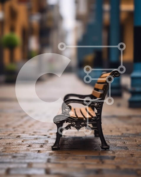 Intra Συλλεκτικό Ξύλινο Παζλ Plywood  4mm - Έρημη σκηνή ενός παλιού ξύλινου πάγκου σε έναν λιθόστρωτο δρόμο σε μια εγκαταλελειμμένη πόλη Σε Ξύλινο Κουτί - Διαστάσεις Puzzle: 10x10 cm – 25 κομμάτια