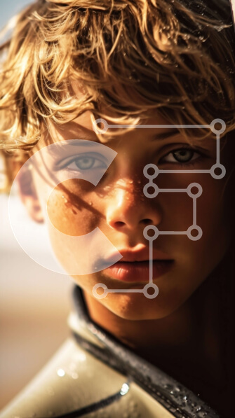 Intra Συλλεκτικό Ξύλινο Παζλ Plywood  4mm - Σοβαρός νεαρός σέρφερ με σπαστά ξανθά μαλλιά και μπλε μάτια Σε Ξύλινο Κουτί - Διαστάσεις Puzzle: 10x10 cm – 25 κομμάτια