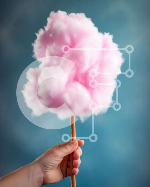 Σετ των 2 Intra Συλλεκτικό Ξύλινο Παζλ Plywood  4mm - Νόστιμο ροζ μαλλί της γριάς σε μπαστούνι σε μπλε φόντο Σε Ξύλινο Κουτί - Διαστάσεις: 10x10 cm – 25 κομμάτια