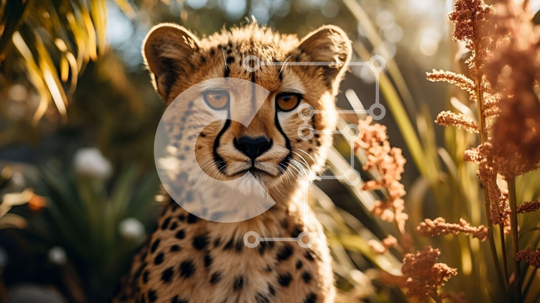 Intra Συλλεκτικό Ξύλινο Παζλ Plywood  4mm - Τσίτα σε μια χλοώδη περιοχή με φυτά στο βάθος Σε Ξύλινο Κουτί - Διαστάσεις: 10x10 cm – 25 κομμάτια