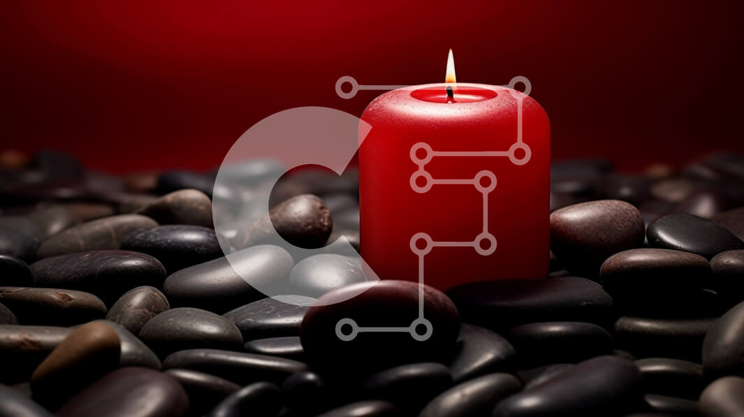 Intra Συλλεκτικό Ξύλινο Παζλ Plywood  4mm - Όμορφη εικόνα ενός κόκκινου κεριού και μαύρες πέτρες σε σκούρο φόντο Σε Ξύλινο Κουτί - Διαστάσεις Puzzle: 10x10 cm – 25 κομμάτια