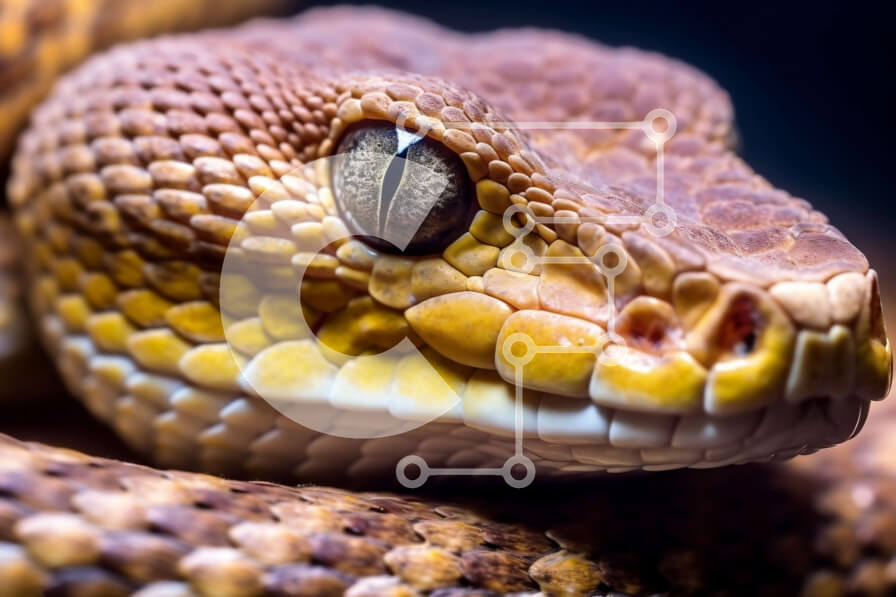 Σετ των 2 Intra Συλλεκτικό Ξύλινο Παζλ Plywood  4mm - Εκπληκτική κινηματογράφηση σε πρώτο πλάνο του κεφαλιού ενός φιδιού με κίτρινο και καφέ μοτίβο Σε Ξύλινο Κουτί - Διαστάσεις: 10x10 cm – 25 κομμάτια