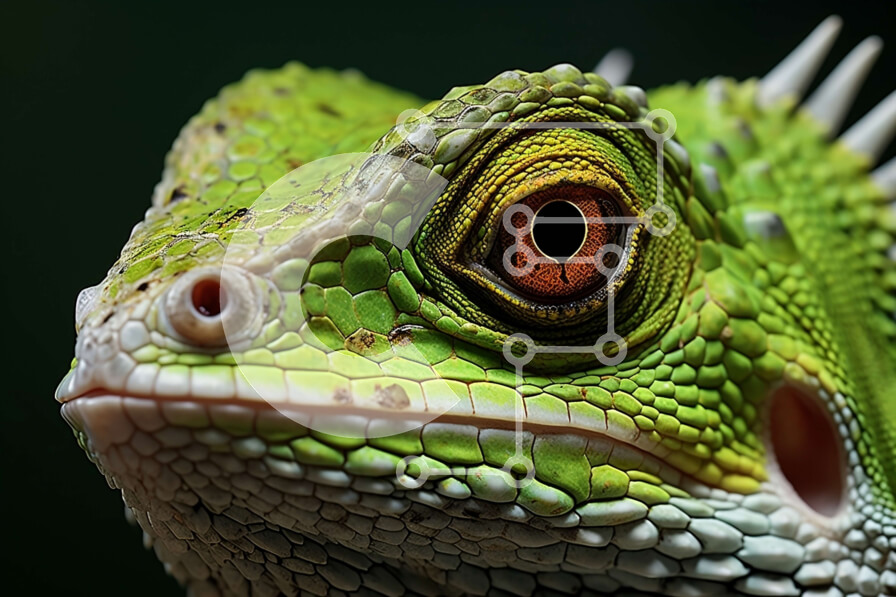 Σετ των 2 Intra Συλλεκτικό Ξύλινο Παζλ Plywood  4mm - Κοντινό πλάνο του κεφαλιού μιας σαύρας με πράσινο σώμα και κίτρινα μάτια Σε Ξύλινο Κουτί - Διαστάσεις: 10x10 cm – 25 κομμάτια