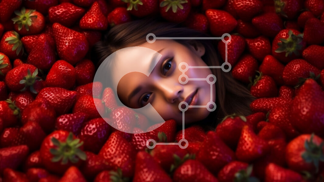 Intra Συλλεκτικό Ξύλινο Παζλ Plywood  4mm - Όμορφη νεαρή γυναίκα που περιβάλλεται από ώριμες φράουλες Σε Ξύλινο Κουτί - Διαστάσεις Puzzle: 10x10 cm – 25 κομμάτια