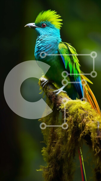 Σετ των 2 Intra Συλλεκτικό Ξύλινο Παζλ Plywood  4mm - Δονούμενο πουλί με πράσινα, μπλε και κίτρινα φτερά σε ένα δάσος Σε Ξύλινο Κουτί - Διαστάσεις: 10x10 cm – 25 κομμάτια