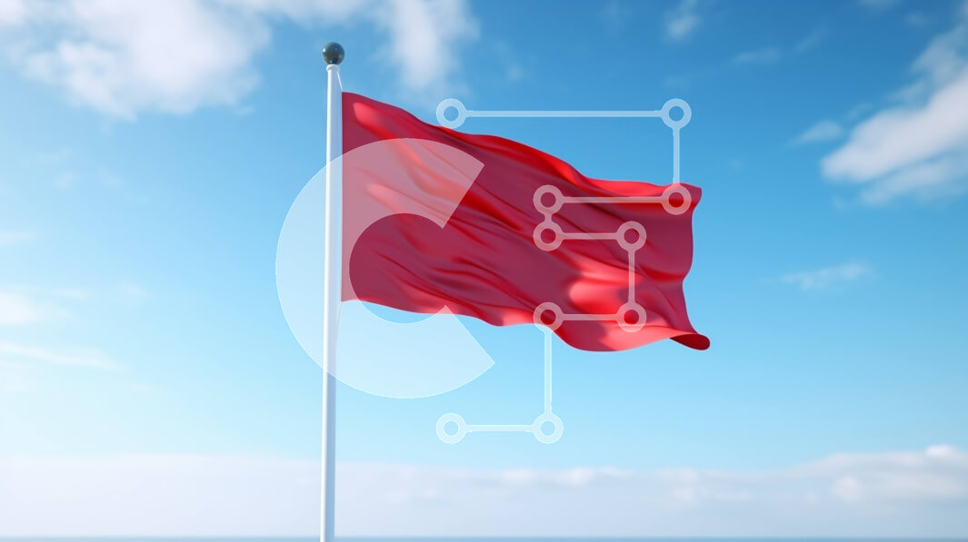 Intra Συλλεκτικό Ξύλινο Παζλ Plywood  4mm - Κόκκινη σημαία που κυματίζει στον άνεμο ενάντια σε έναν καθαρό μπλε ουρανό Σε Ξύλινο Κουτί - Διαστάσεις: 10x10 cm – 25 κομμάτια