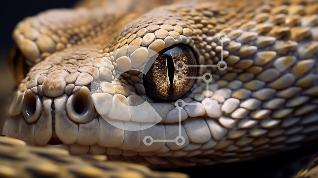 Intra Συλλεκτικό Ξύλινο Παζλ Plywood  4mm - Εκπληκτική κοντινή φωτογραφία του κεφαλιού ενός φιδιού με καφέ και κίτρινο σχέδιο Σε Ξύλινο Κουτί - Διαστάσεις: 10x10 cm – 25 κομμάτια