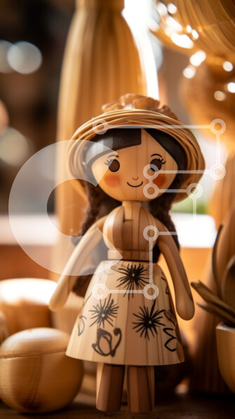 Intra Συλλεκτικό Ξύλινο Παζλ Plywood  4mm - Ξύλινη κούκλα με ψάθινο καπέλο και ξύλινα αντικείμενα σε τραπέζι Σε Ξύλινο Κουτί - Διαστάσεις: 10x10 cm – 25 κομμάτια