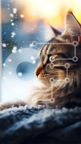 Σετ των 2 Intra Συλλεκτικό Ξύλινο Παζλ Plywood  4mm - Αξιολάτρευτη εικόνα μιας μακρυμάλλης γάτας που απολαμβάνει τη χιονόπτωση Σε Ξύλινο Κουτί - Διαστάσεις: 10x10 cm – 25 κομμάτια