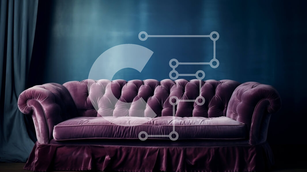 Intra Συλλεκτικό Ξύλινο Παζλ Plywood  4mm - Κομψός μωβ βελούδινος καναπές σε δωμάτιο με χαμηλό φωτισμό Σε Ξύλινο Κουτί - Διαστάσεις Puzzle: 10x10 cm – 25 κομμάτια