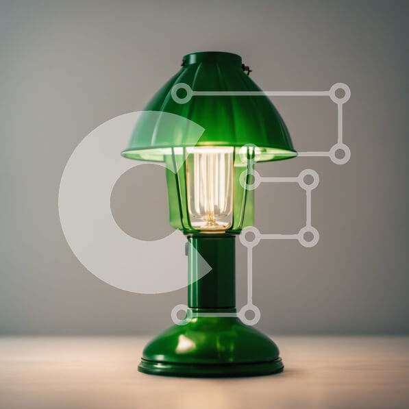 Intra Συλλεκτικό Ξύλινο Παζλ Plywood  4mm - Πράσινο επιτραπέζιο φωτιστικό με μεταλλική βάση και διάφανη γυάλινη σκιά σε ξύλινο τραπέζι Σε Ξύλινο Κουτί - Διαστάσεις: 10x10 cm – 25 κομμάτια