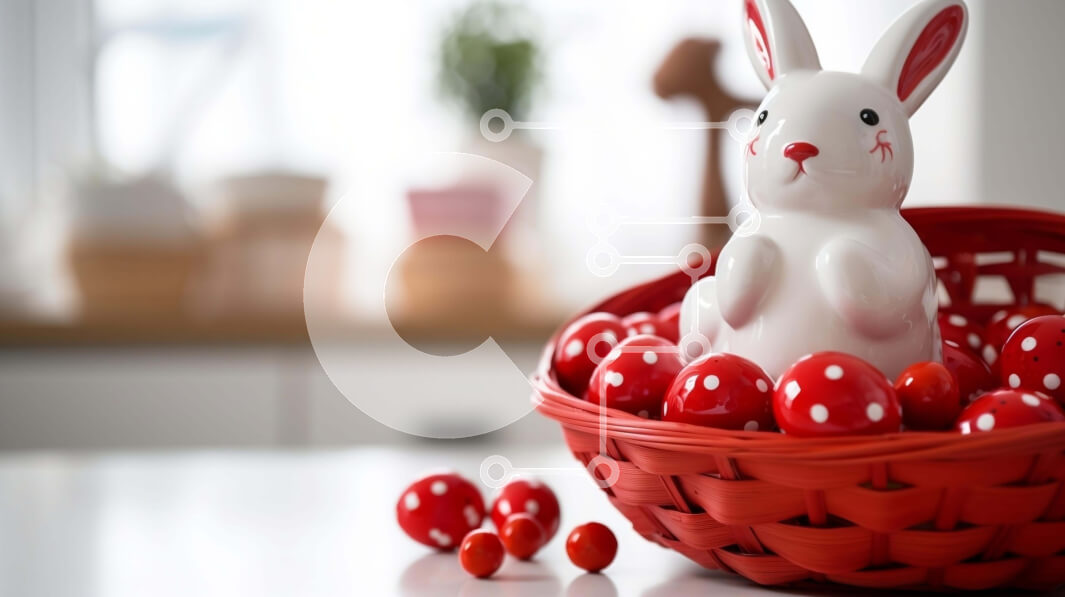 Intra Συλλεκτικό Ξύλινο Παζλ Plywood  4mm - Ειδώλιο λαγουδάκι του Πάσχα σε καλάθι με κόκκινα αυγά Σε Ξύλινο Κουτί - Διαστάσεις: 10x10 cm – 25 κομμάτια