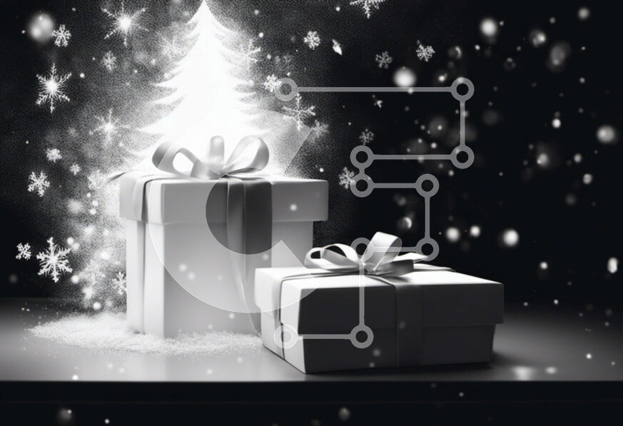 Intra Συλλεκτικό Ξύλινο Παζλ Plywood  4mm - Λευκά κουτιά δώρων με χριστουγεννιάτικο δέντρο καλυμμένο με χιόνι Σε Ξύλινο Κουτί - Διαστάσεις: 10x10 cm – 25 κομμάτια