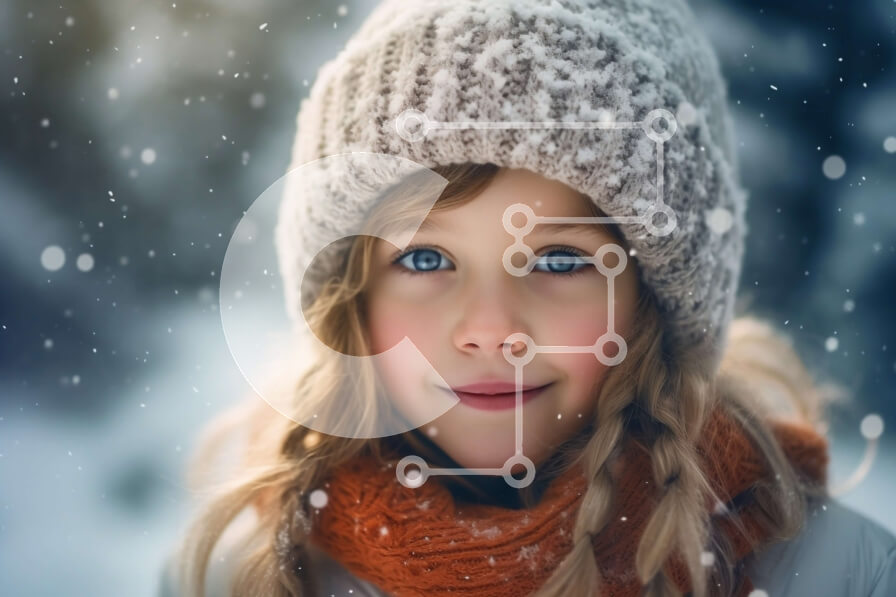 Intra Συλλεκτικό Ξύλινο Παζλ Plywood  4mm - Αξιολάτρευτη εικόνα ενός νεαρού κοριτσιού με χειμερινό καπέλο και κασκόλ που παίζει στο χιόνι Σε Ξύλινο Κουτί - Διαστάσεις Puzzle: 10x10 cm – 25 κομμάτια