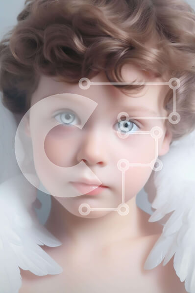 Intra Συλλεκτικό Ξύλινο Παζλ Plywood  4mm - Νεαρό αγόρι με μπλε μάτια και φτερά αγγέλου Σε Ξύλινο Κουτί - Διαστάσεις Puzzle: 10x10 cm – 25 κομμάτια