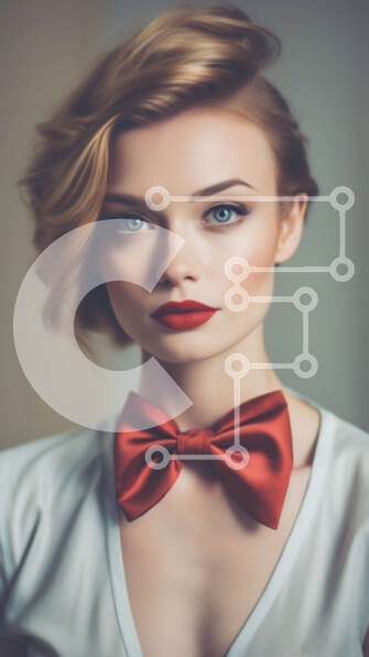 Intra Συλλεκτικό Ξύλινο Παζλ Plywood  4mm - Κομψή γυναίκα με κόκκινο παπιγιόν και λευκό πουκάμισο Σε Ξύλινο Κουτί - Διαστάσεις Puzzle: 10x10 cm – 25 κομμάτια