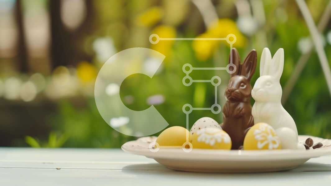 Intra Συλλεκτικό Ξύλινο Παζλ Plywood  4mm - Σοκολατένια κουνελάκια και πασχαλινά αυγά σε ένα πιάτο Σε Ξύλινο Κουτί - Διαστάσεις: 10x10 cm – 25 κομμάτια