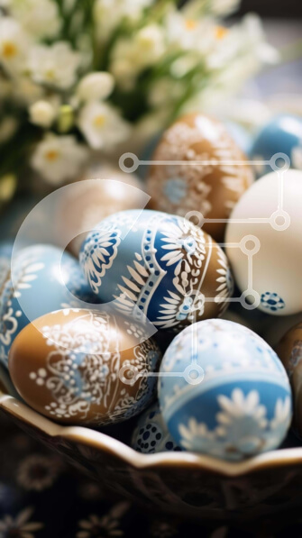 Intra Συλλεκτικό Ξύλινο Παζλ Plywood  4mm - Μπολ με στολισμένα πασχαλινά αυγά με λευκά λουλούδια Σε Ξύλινο Κουτί - Διαστάσεις: 10x10 cm – 25 κομμάτια