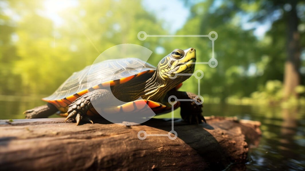 Intra Συλλεκτικό Ξύλινο Παζλ Plywood  4mm - Χελώνα σε ένα αναποδογυρισμένο κούτσουρο στο νερό Σε Ξύλινο Κουτί - Διαστάσεις: 10x10 cm – 25 κομμάτια