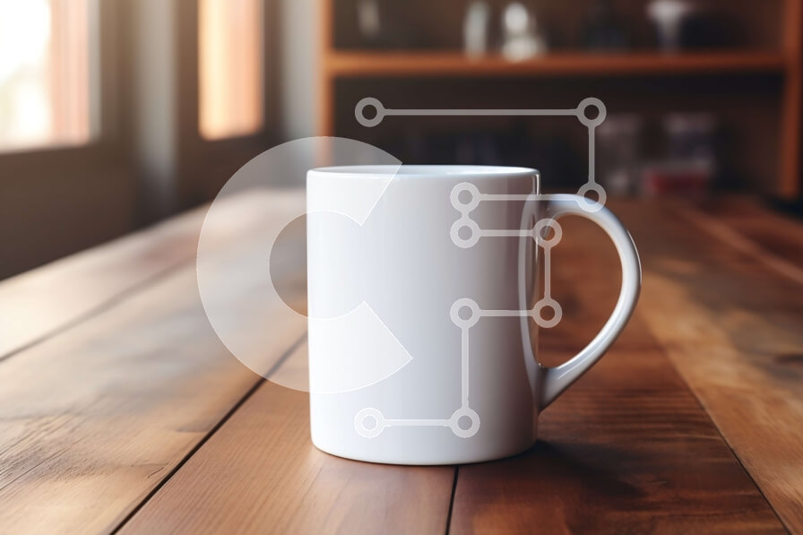 Intra Συλλεκτικό Ξύλινο Παζλ Plywood  4mm - Λευκή κούπα καφέ σε ξύλινο τραπέζι με θέα στην πόλη Σε Ξύλινο Κουτί - Διαστάσεις: 10x10 cm – 25 κομμάτια