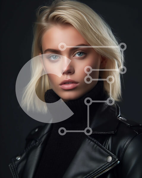 Intra Συλλεκτικό Ξύλινο Παζλ Plywood  4mm - Πορτρέτο μιας σοβαρής ξανθιάς γυναίκας με μαύρο δερμάτινο μπουφάν και λευκό ζιβάγκο Σε Ξύλινο Κουτί - Διαστάσεις Puzzle: 10x10 cm – 25 κομμάτια