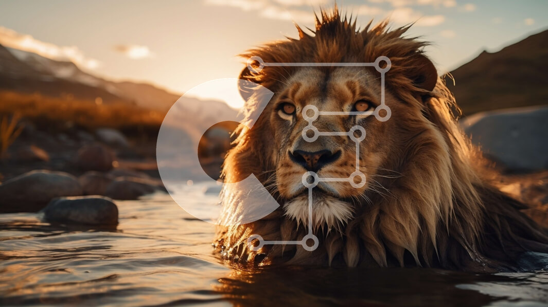 Σετ των 2 Intra Συλλεκτικό Ξύλινο Παζλ Plywood  4mm - Χαλαρωτικό λιοντάρι με ρέουσα χαίτη σε ένα ρηχό σώμα νερού Σε Ξύλινο Κουτί - Διαστάσεις: 10x10 cm – 25 κομμάτια