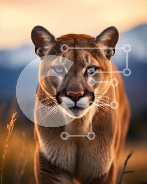 Σετ των 2 Intra Συλλεκτικό Ξύλινο Παζλ Plywood  4mm - Όμορφη εικόνα ενός βουνού λιονταριού σε ένα χωράφι με ψηλό γρασίδι στο ηλιοβασίλεμα Σε Ξύλινο Κουτί - Διαστάσεις: 10x10 cm – 25 κομμάτια