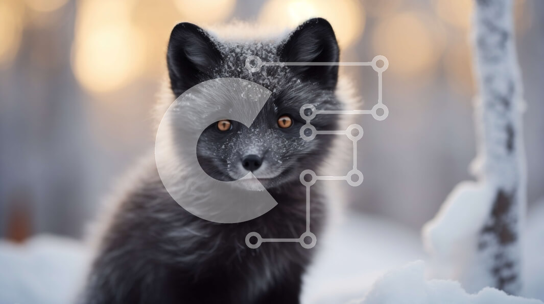 Intra Συλλεκτικό Ξύλινο Παζλ Plywood  4mm - Όμορφη εικόνα μιας μαύρης αλεπούς σε ένα χειμερινό δάσος Σε Ξύλινο Κουτί - Διαστάσεις: 10x10 cm – 25 κομμάτια