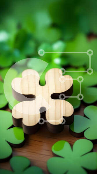 Intra Συλλεκτικό Ξύλινο Παζλ Plywood  4mm - Ξύλινο κομμάτι παζλ σε πράσινα φύλλα τριφυλλιού Σε Ξύλινο Κουτί - Διαστάσεις: 10x10 cm – 25 κομμάτια