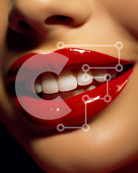 Intra Συλλεκτικό Ξύλινο Παζλ Plywood  4mm - Όμορφη κοντινή φωτογραφία γυναίκας με έντονο κόκκινο κραγιόν και χαμόγελο Σε Ξύλινο Κουτί - Διαστάσεις Puzzle: 10x10 cm – 25 κομμάτια